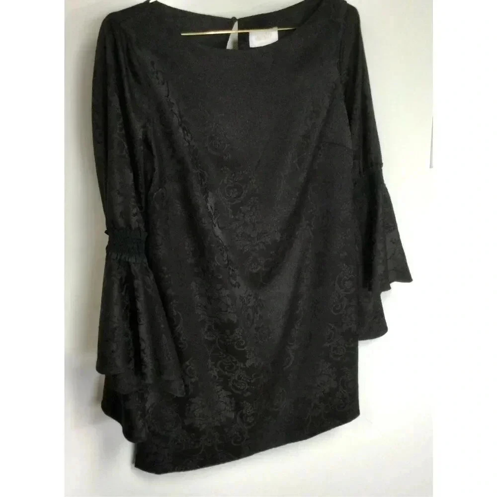 Laundry by Shelli Segal Women Black Floral Eyelet Bell Sleeve Mini Dress Size 10